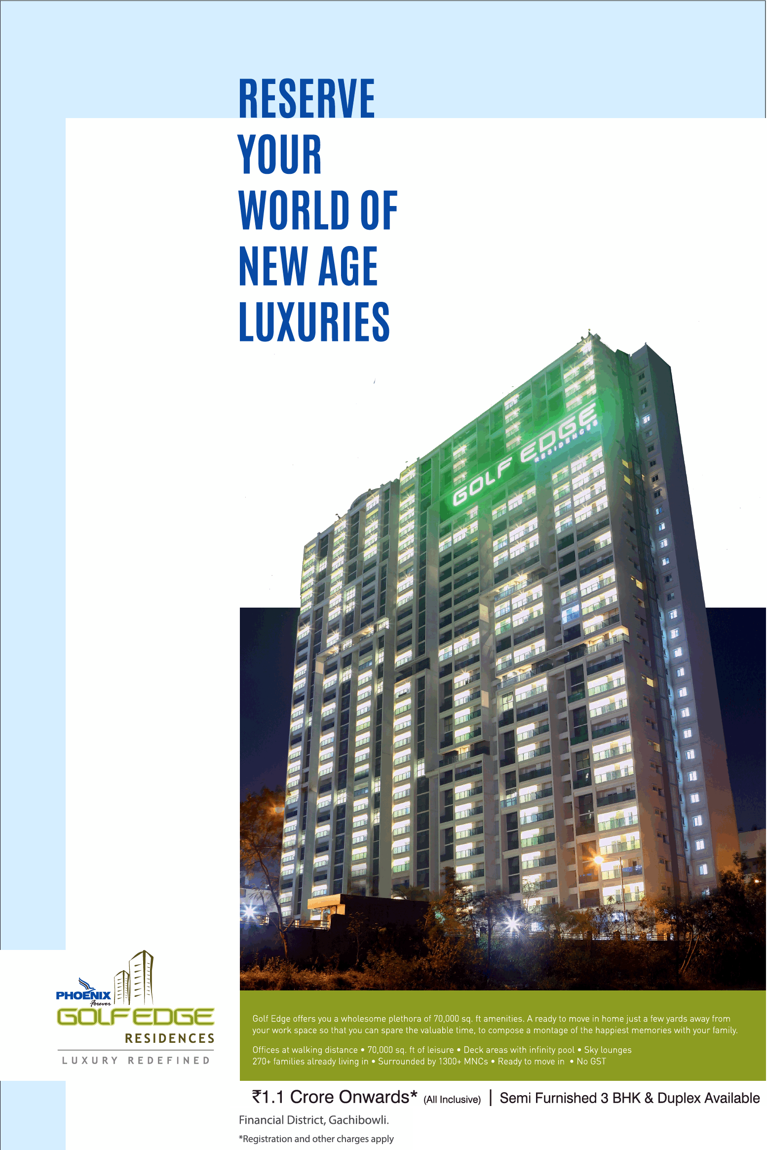 Reserve your world of new age luxuries at Phoenix Golf Edge in Hyderabad